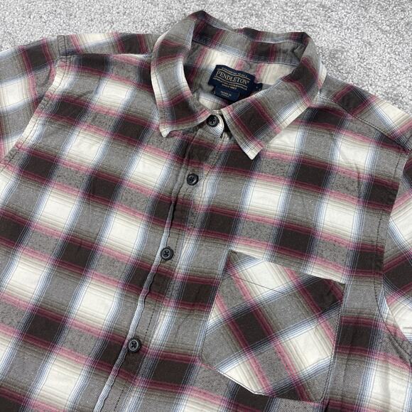 Pendleton Flannel Shirt Mens Large Button Up Plaid Outdoors Fall White Gray - Picture 1 of 10